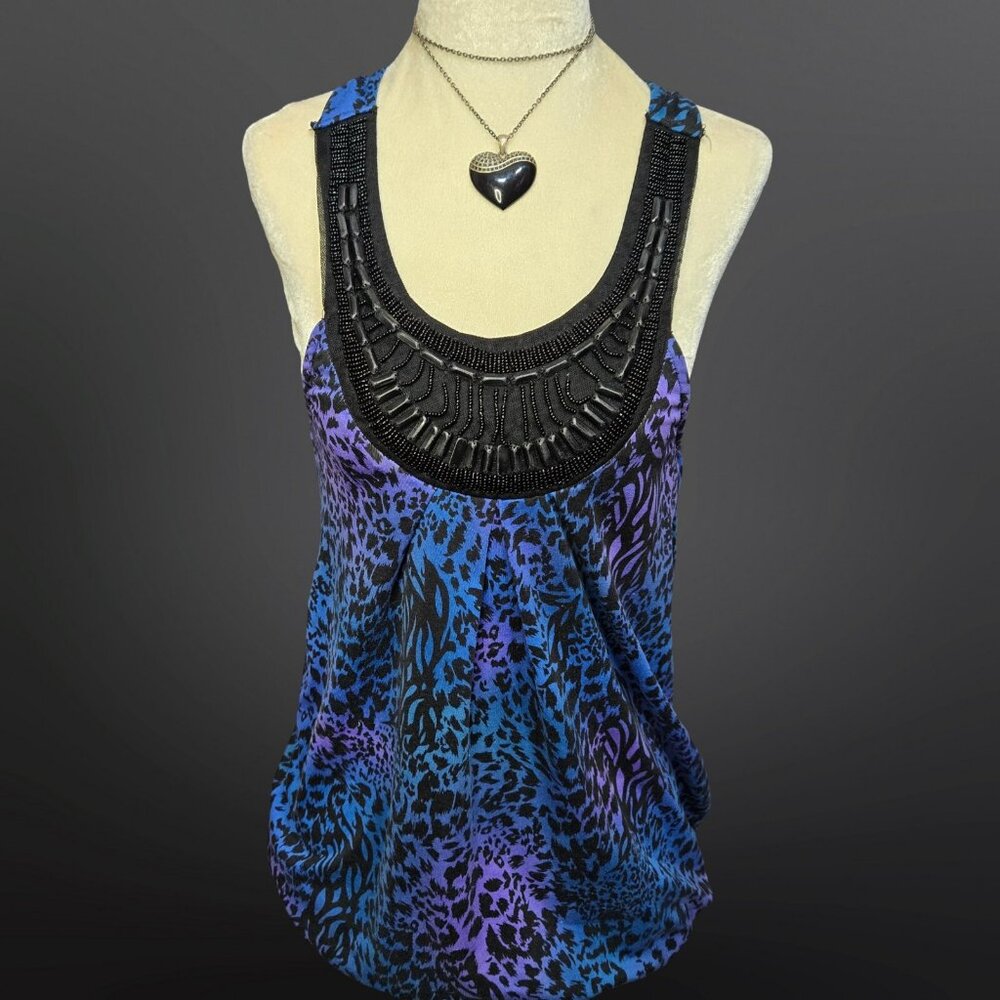 Y2K Leopard Cheetah Print Top Size XS Blue Purple Trashy Mcbling Scene Gyaru